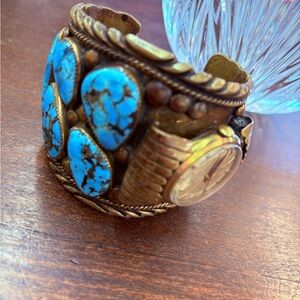 Vintage Turquoise and Brass Cuff Watch